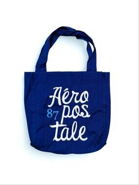 Vtg Y2K Aeropostale Deep Blue Canvas Tote Bag White Painted Cursive Logo